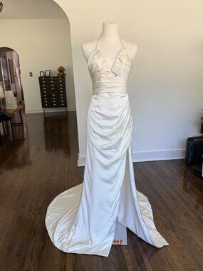 Custom Silk Halter Wedding Bridal Gown (Cream/ Latte Color) - Never Worn